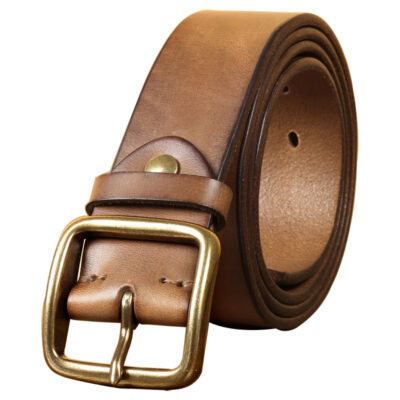 Mens Genuine Leather Belt with Copper Buckle
