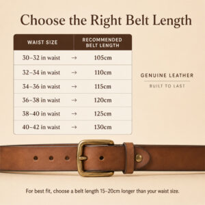 Men’s leather belt size guide for 105cm to 130cm belt lengths